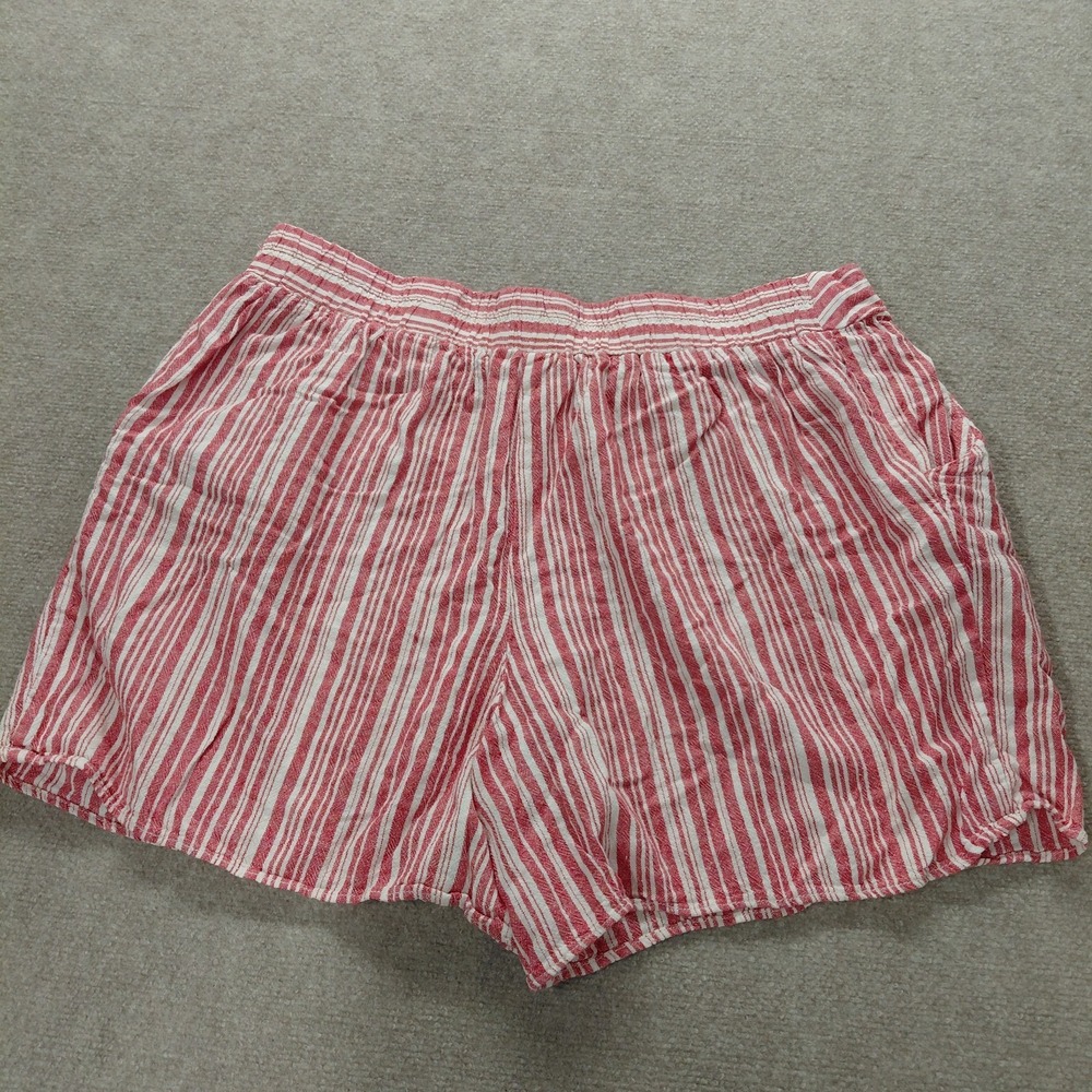 Terra & Sky Red Vertical Stripe Elastic Waist Womens 1X 16/18 Linen Shorts Beach - Picture 2 of 9